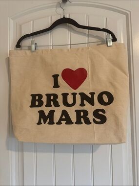 I Heart Bruno Mars Canvas Wall Tote - Red Heart on Natural